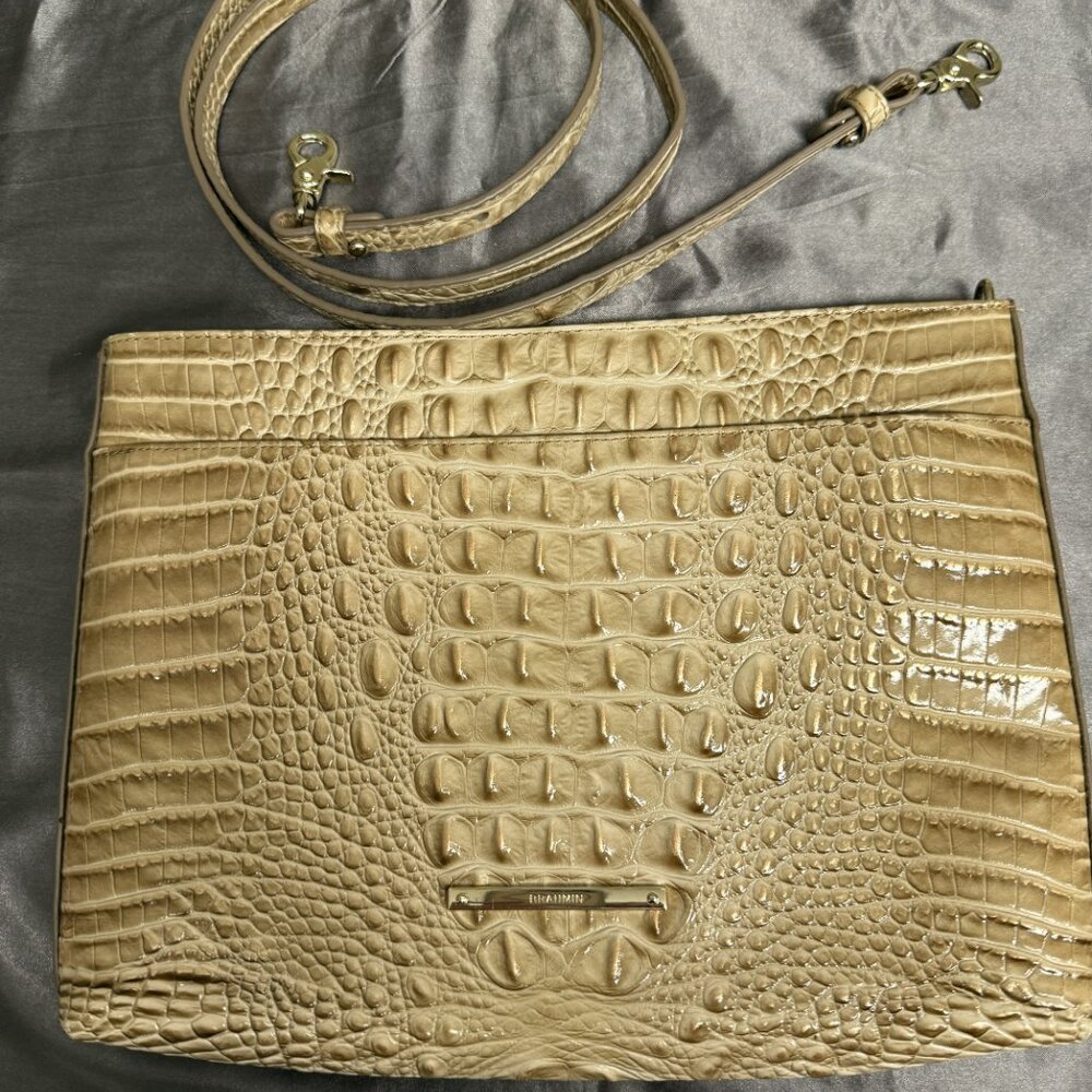 Brahmin “Katie” Leather Crossbody - Carmel color with Croc-embossed leather